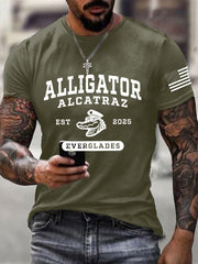 Men's Retro Alligator Alcatraz Funny Florida Everglades Dark Humor Short Sleeve Tee gracestitchs