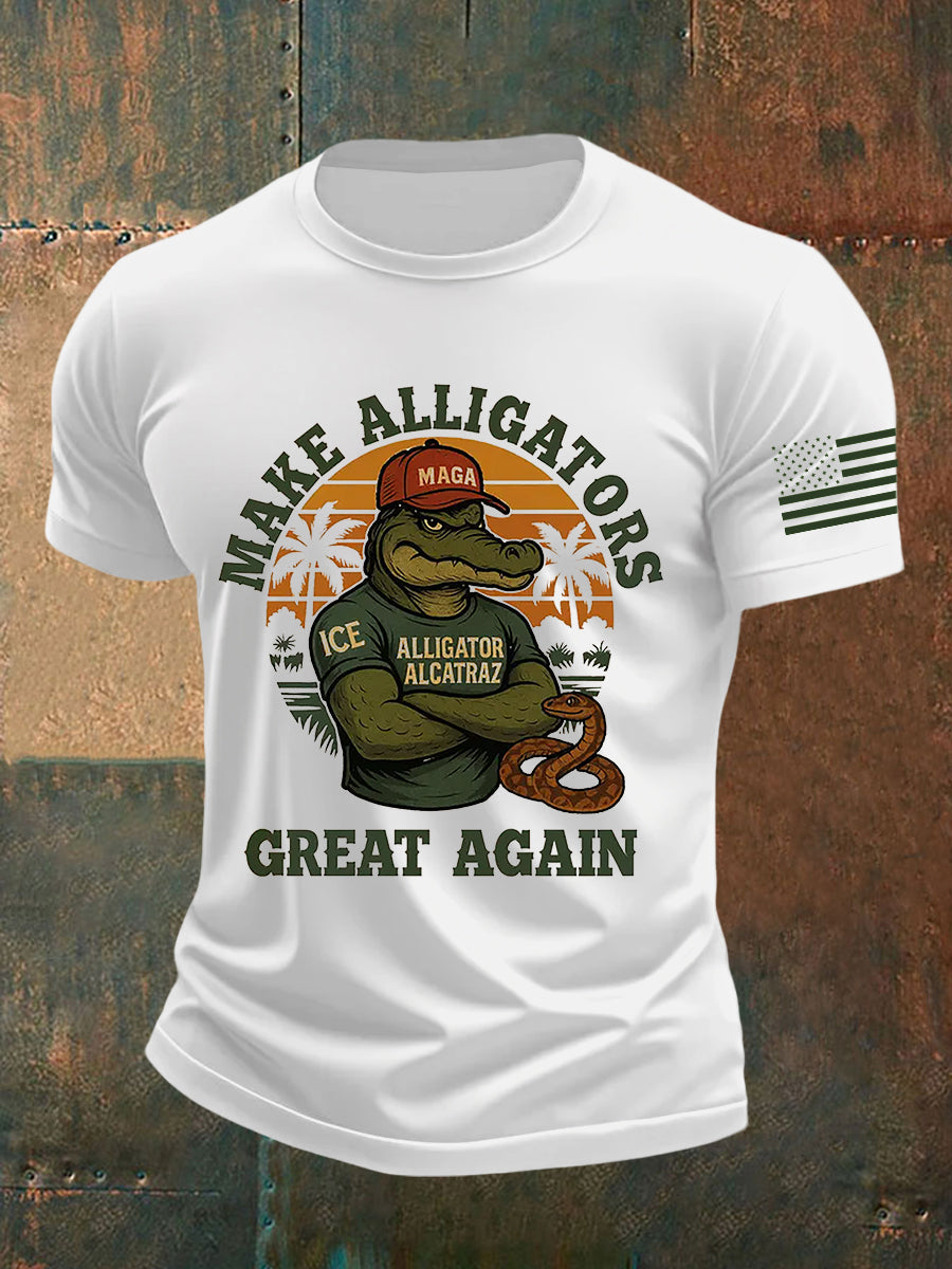 Men's Retro Alligator Alcatraz Funny Florida Everglades Dark Humor Short Sleeve Tee gracestitchs