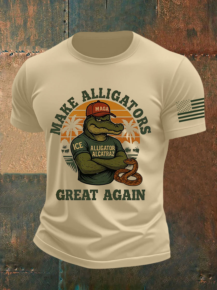 Men's Retro Alligator Alcatraz Funny Florida Everglades Dark Humor Short Sleeve Tee gracestitchs