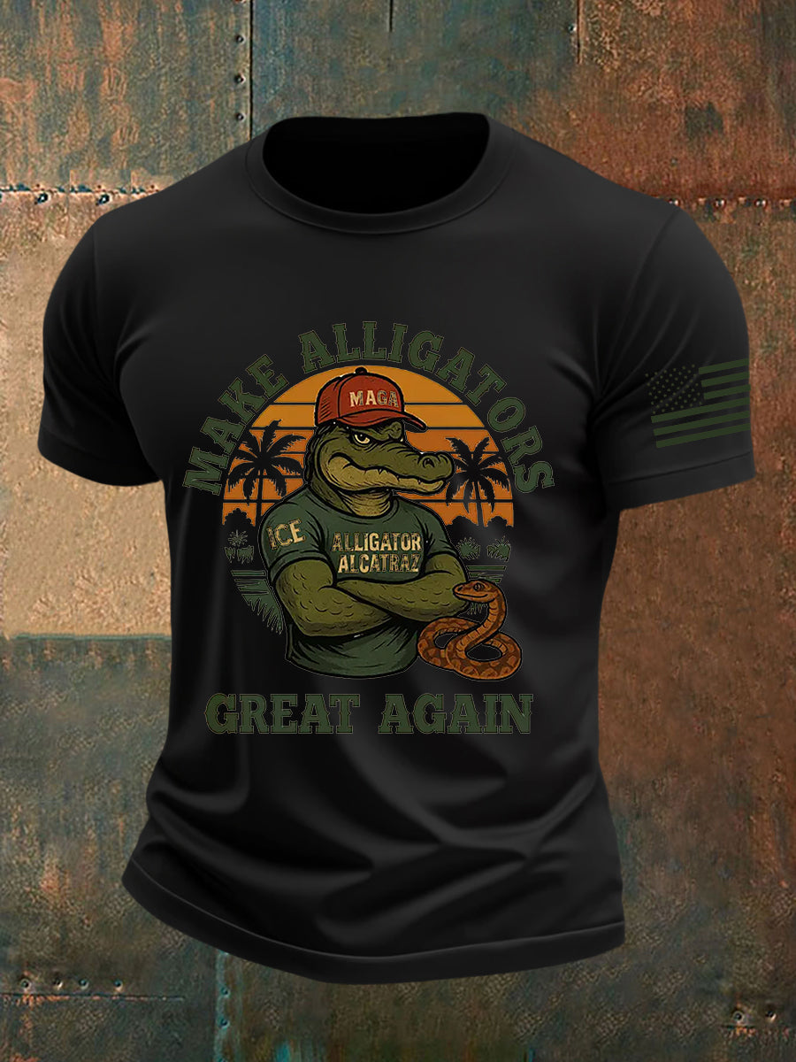 Men's Retro Alligator Alcatraz Funny Florida Everglades Dark Humor Short Sleeve Tee gracestitchs