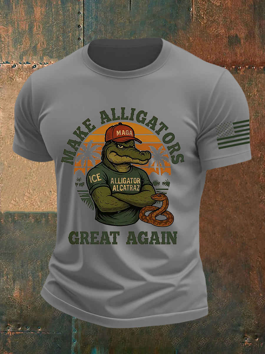 Men's Retro Alligator Alcatraz Funny Florida Everglades Dark Humor Short Sleeve Tee gracestitchs