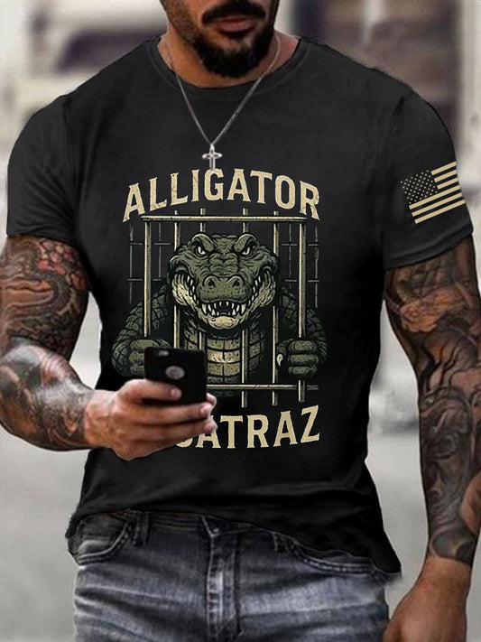 Men's Retro Alligator Alcatraz Funny Florida Everglades Dark Humor Short Sleeve Tee gracestitchs