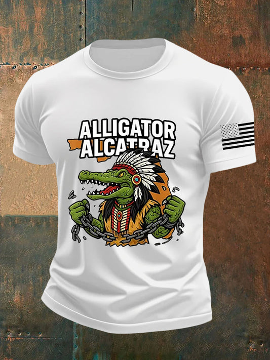 Men's Retro Alligator Alcatraz Funny Florida Everglades Dark Humor Short Sleeve Tee