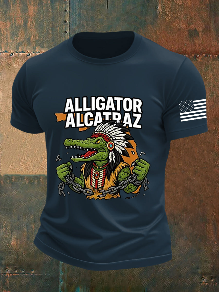 Men's Retro Alligator Alcatraz Funny Florida Everglades Dark Humor Short Sleeve Tee gracestitchs