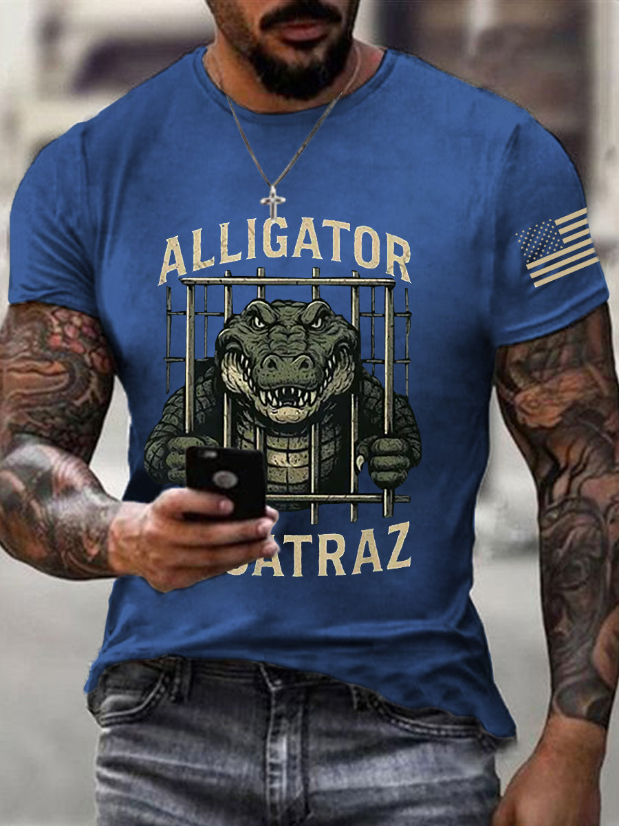 Men's Retro Alligator Alcatraz Funny Florida Everglades Dark Humor Short Sleeve Tee gracestitchs