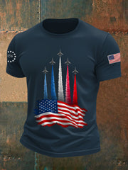 Men's Independence Day American Flag Jet Planes Print Casual Tee gracestitchs