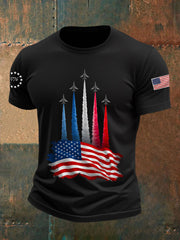 Men's Independence Day American Flag Jet Planes Print Casual Tee gracestitchs