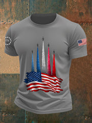 Men's Independence Day American Flag Jet Planes Print Casual Tee gracestitchs