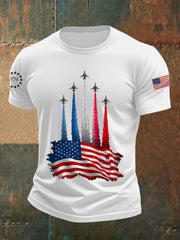 Men's Independence Day American Flag Jet Planes Print Casual Tee