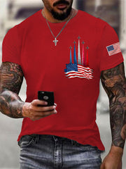 Men's Independence Day American Flag Jet Plane Print Casual Tee gracestitchs