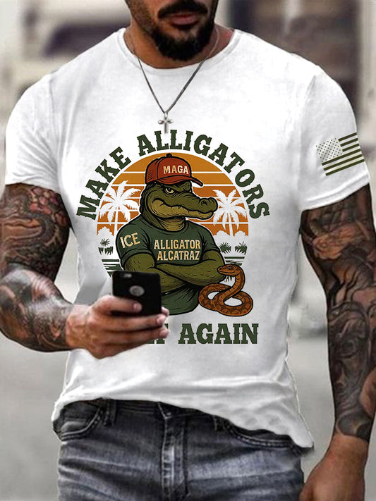 Men's Retro Alligator Alcatraz Funny Florida Everglades Dark Humor Short Sleeve Tee gracestitchs