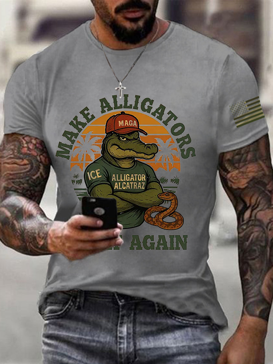 Men's Retro Alligator Alcatraz Funny Florida Everglades Dark Humor Short Sleeve Tee gracestitchs