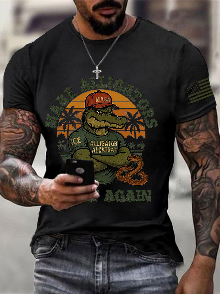 Men's Retro Alligator Alcatraz Funny Florida Everglades Dark Humor Short Sleeve Tee gracestitchs