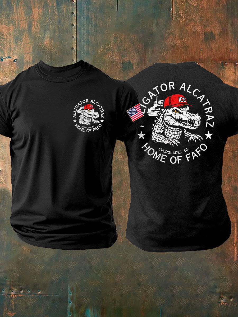 Men's Alligator Alcatraz Funny Florida Everglades Dark Humor Printed T-shirt gracestitchs