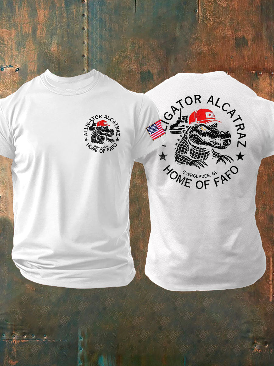 Men's Alligator Alcatraz Funny Florida Everglades Dark Humor Printed T-shirt gracestitchs