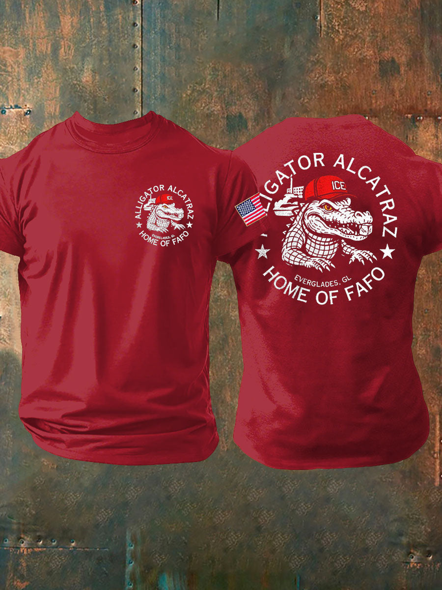 Men's Alligator Alcatraz Funny Florida Everglades Dark Humor Printed T-shirt gracestitchs