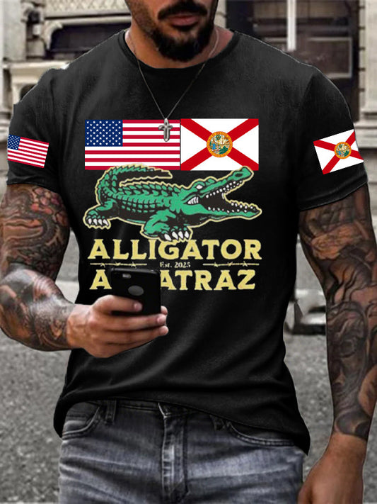 Men's Alligator Alcatraz Funny Florida Everglades Dark Humor Printed T-shirt