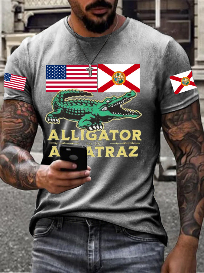 Men's Alligator Alcatraz Funny Florida Everglades Dark Humor Printed T-shirt gracestitchs