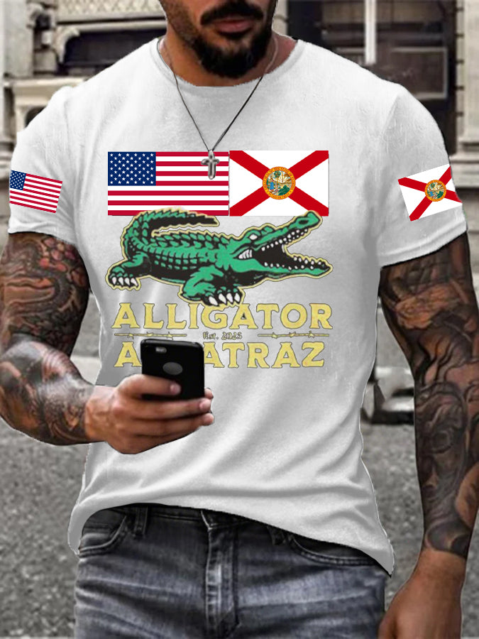 Men's Alligator Alcatraz Funny Florida Everglades Dark Humor Printed T-shirt gracestitchs
