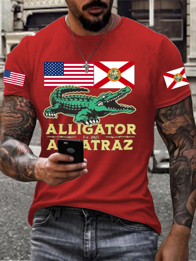 Men's Alligator Alcatraz Funny Florida Everglades Dark Humor Printed T-shirt gracestitchs