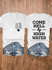 Women's Texas Strong God Made Jesus Saved Texas Raised Come Hell Or High Water Short-sleeved T-shirt gracestitchs