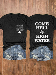 Women's Texas Strong God Made Jesus Saved Texas Raised Come Hell Or High Water Short-sleeved T-shirt gracestitchs
