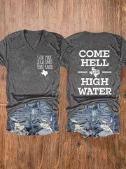 Women's Texas Strong God Made Jesus Saved Texas Raised Come Hell Or High Water Short-sleeved T-shirt