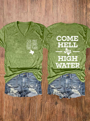 Women's Texas Strong God Made Jesus Saved Texas Raised Come Hell Or High Water Short-sleeved T-shirt gracestitchs