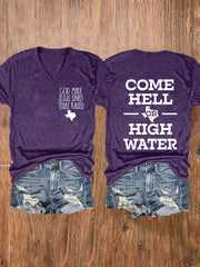 Women's Texas Strong God Made Jesus Saved Texas Raised Come Hell Or High Water Short-sleeved T-shirt gracestitchs