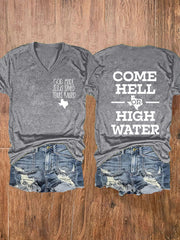 Women's Texas Strong God Made Jesus Saved Texas Raised Come Hell Or High Water Short-sleeved T-shirt gracestitchs