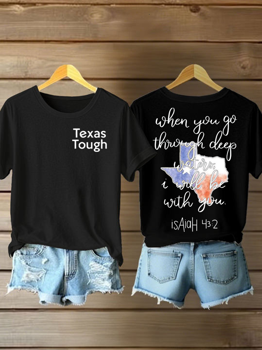 Women's Texas Strong Printed Short-Sleeved T-shirt gracestitchs