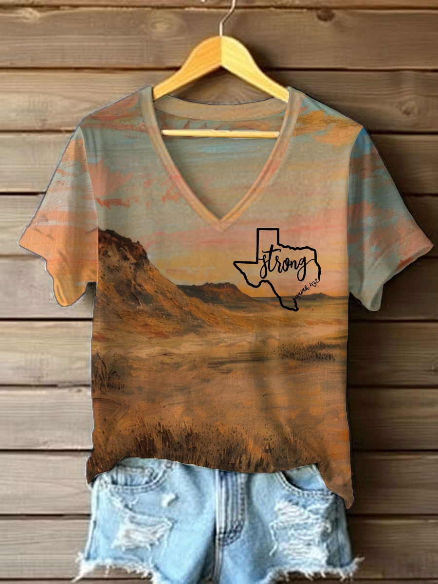 Women's Texas Strong Printed Short-Sleeved T-shirt gracestitchs
