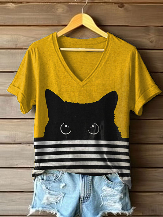 Women's Cat Art Print T-Shirt gracestitchs