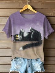 Women's Cat Art Print T-Shirt gracestitchs