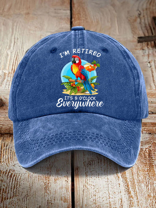 Unisex I'm Retired It's 5 O'clock Somewhere Parrot Print Hat gracestitchs