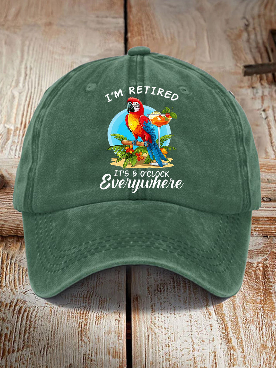 Unisex I'm Retired It's 5 O'clock Somewhere Parrot Print Hat gracestitchs