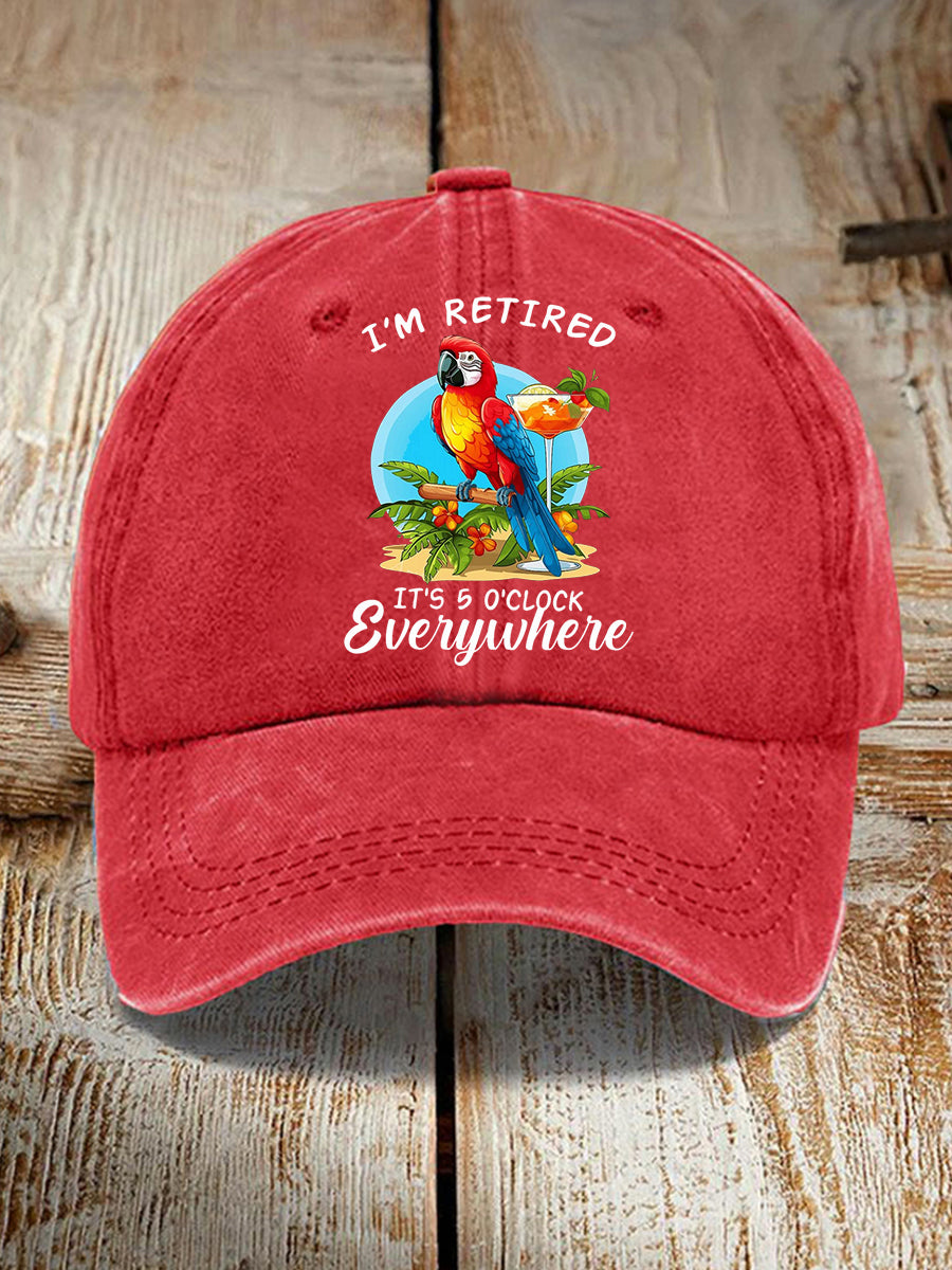 Unisex I'm Retired It's 5 O'clock Somewhere Parrot Print Hat gracestitchs