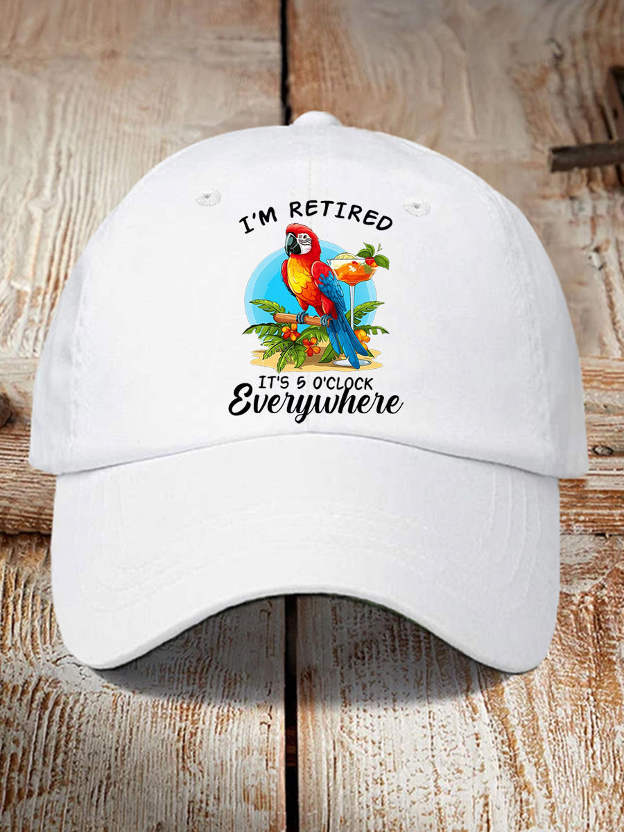 Unisex I'm Retired It's 5 O'clock Somewhere Parrot Print Hat gracestitchs