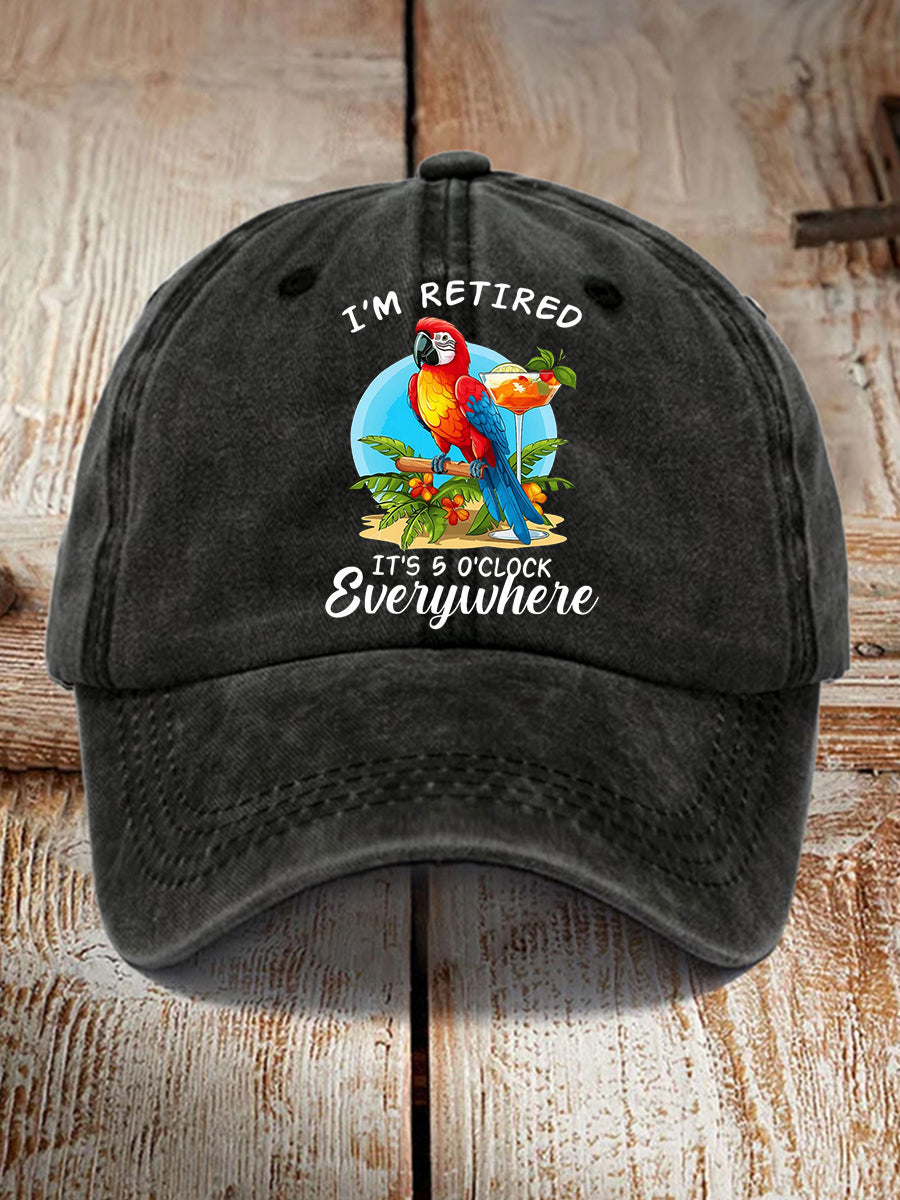 Unisex I'm Retired It's 5 O'clock Somewhere Parrot Print Hat gracestitchs