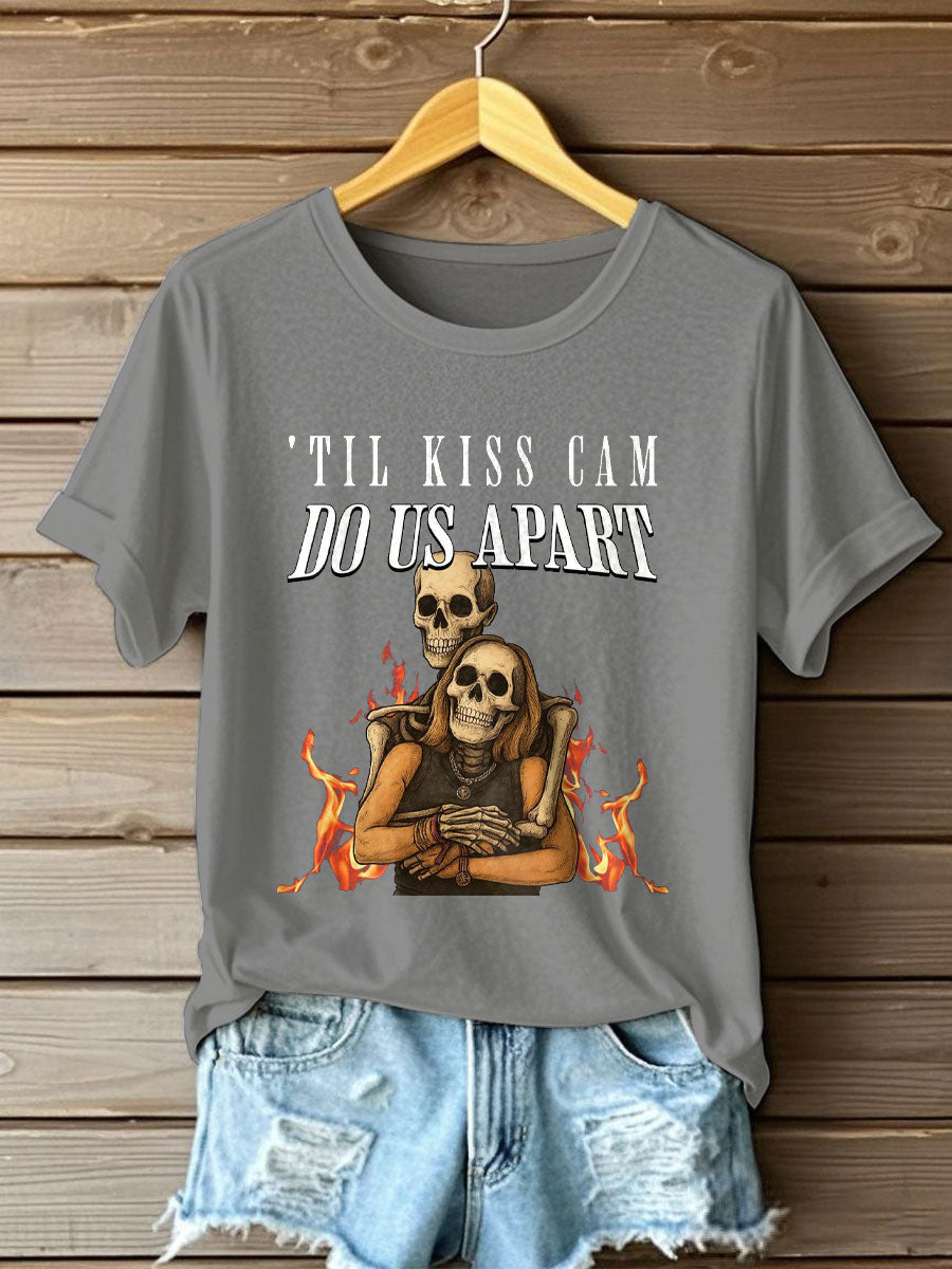 Women's Funny Halloween Kiss Cam Printed T-Shirt gracestitchs