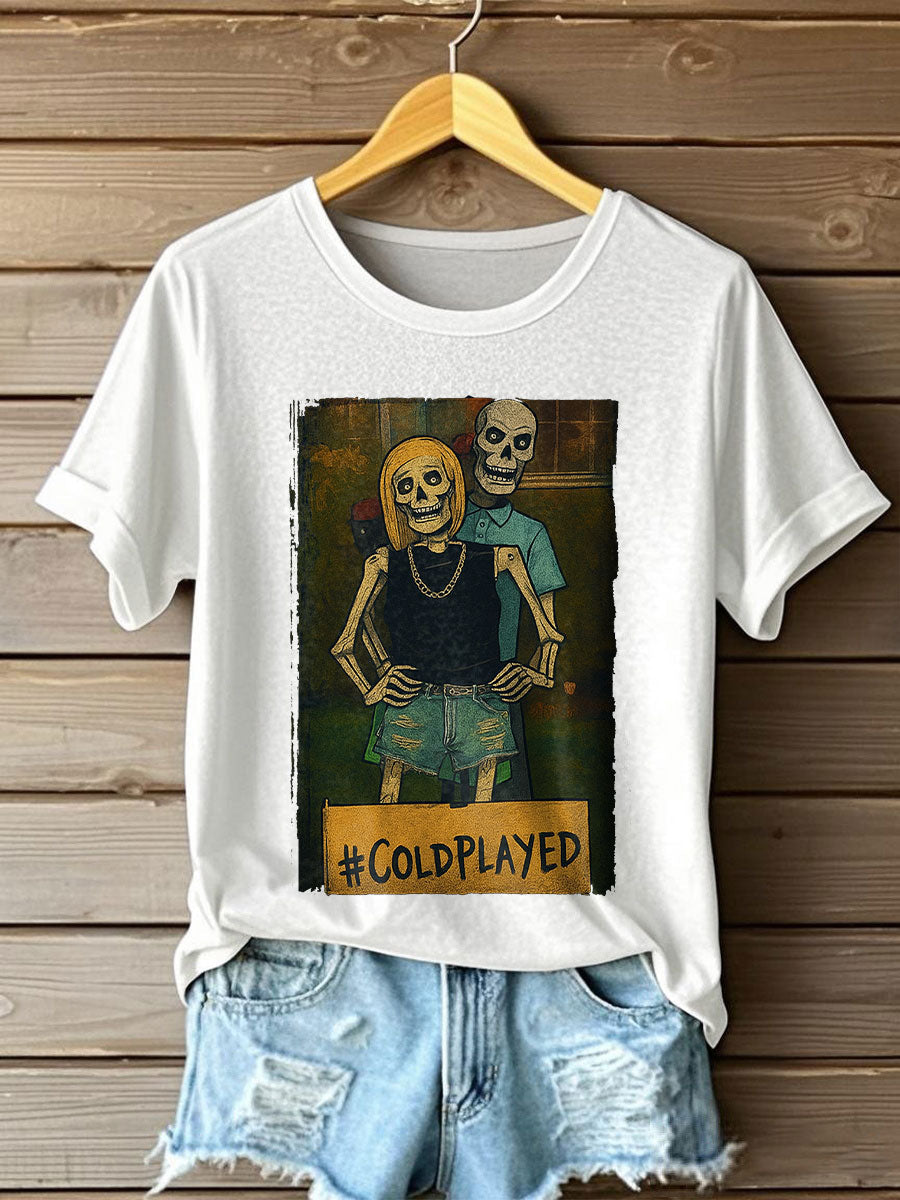 Women's Funny Halloween Kiss Cam Printed T-Shirt gracestitchs