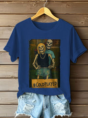 Women's Funny Halloween Kiss Cam Printed T-Shirt