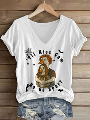 Women's Funny Halloween Kiss Cam Printed T-Shirt gracestitchs