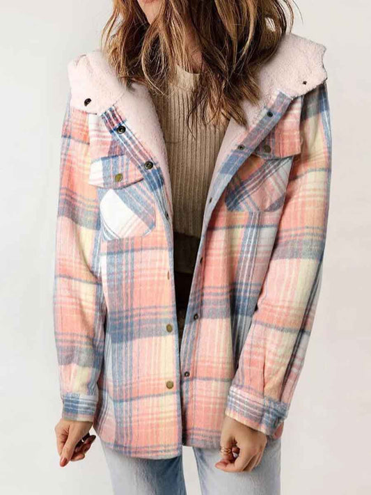 Women's Autumn/Winter Plaid Jacket Long Sleeve Buckle Hooded Jacket Warm Coat gracestitchs