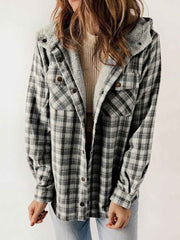 Women's Autumn/Winter Plaid Jacket Long Sleeve Buckle Hooded Jacket Warm Coat gracestitchs