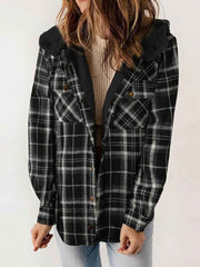 Women's Autumn/Winter Plaid Jacket Long Sleeve Buckle Hooded Jacket Warm Coat gracestitchs