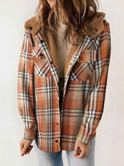 Women's Autumn/Winter Plaid Jacket Long Sleeve Buckle Hooded Jacket Warm Coat gracestitchs