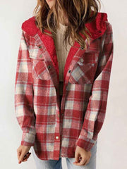 Women's Autumn/Winter Plaid Jacket Long Sleeve Buckle Hooded Jacket Warm Coat gracestitchs
