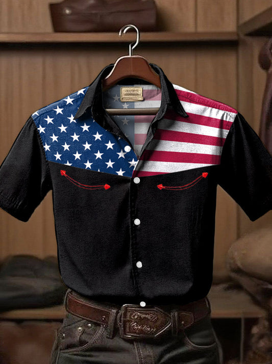 Men's Western Style Printed Short Sleeve Shirt gracestitchs