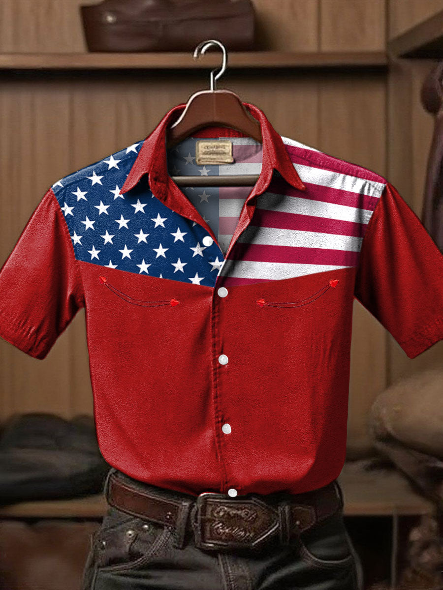 Men's Western Style Printed Short Sleeve Shirt gracestitchs